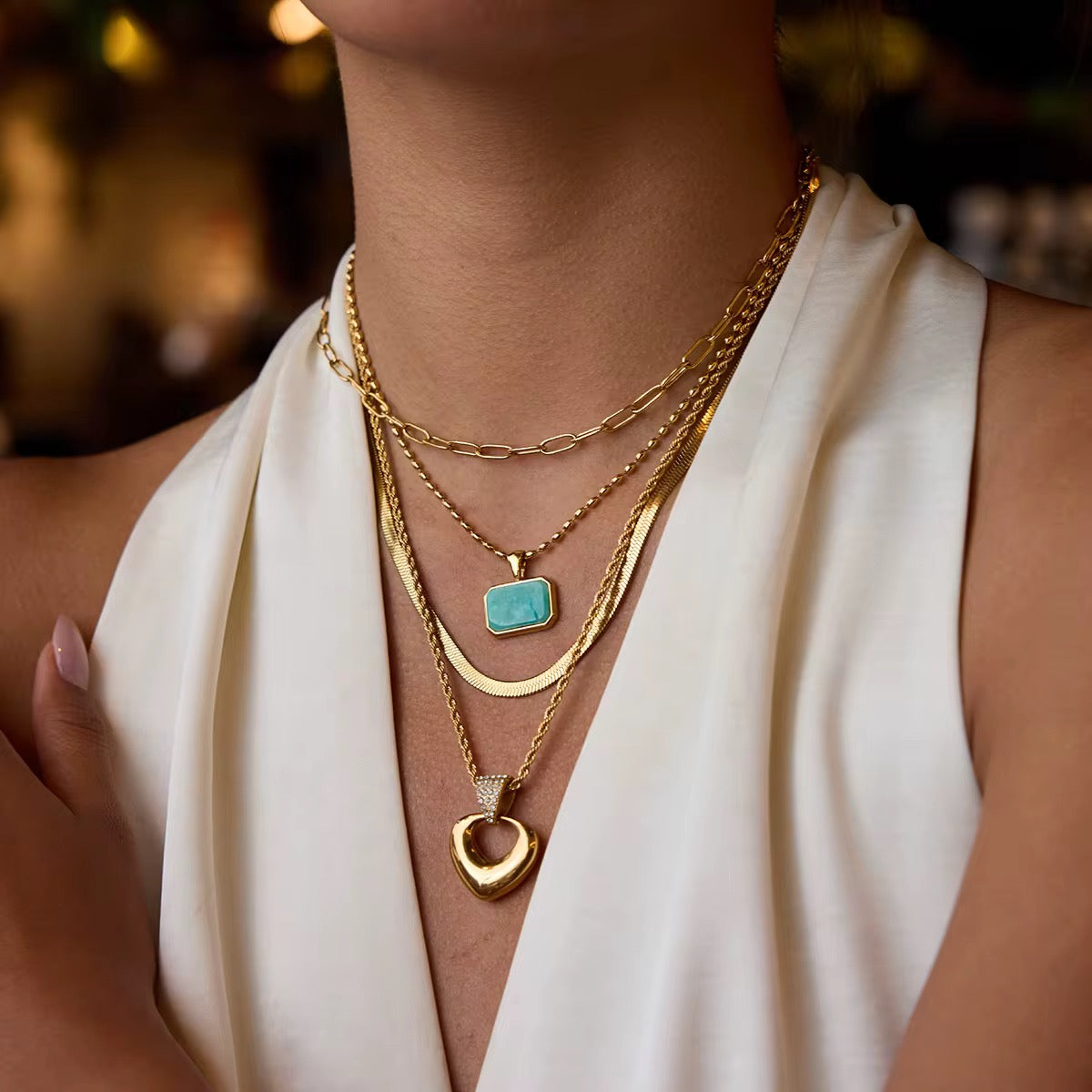 Semi Mount Zirconias Charm Rope Chain Necklace