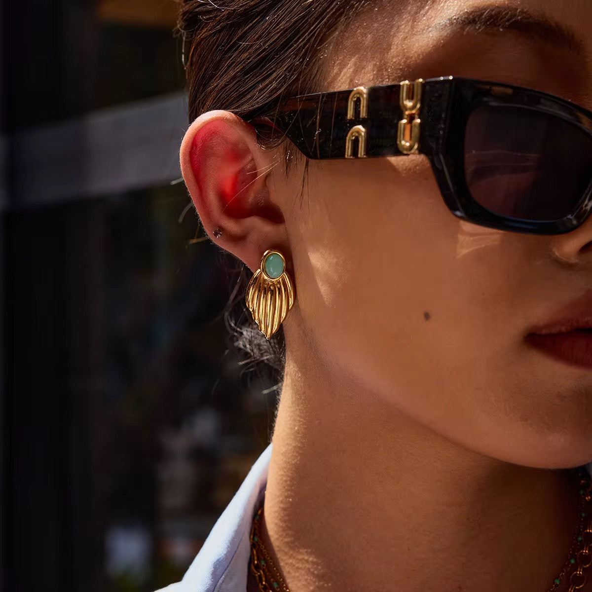 Aqua Statement Stud Earrings