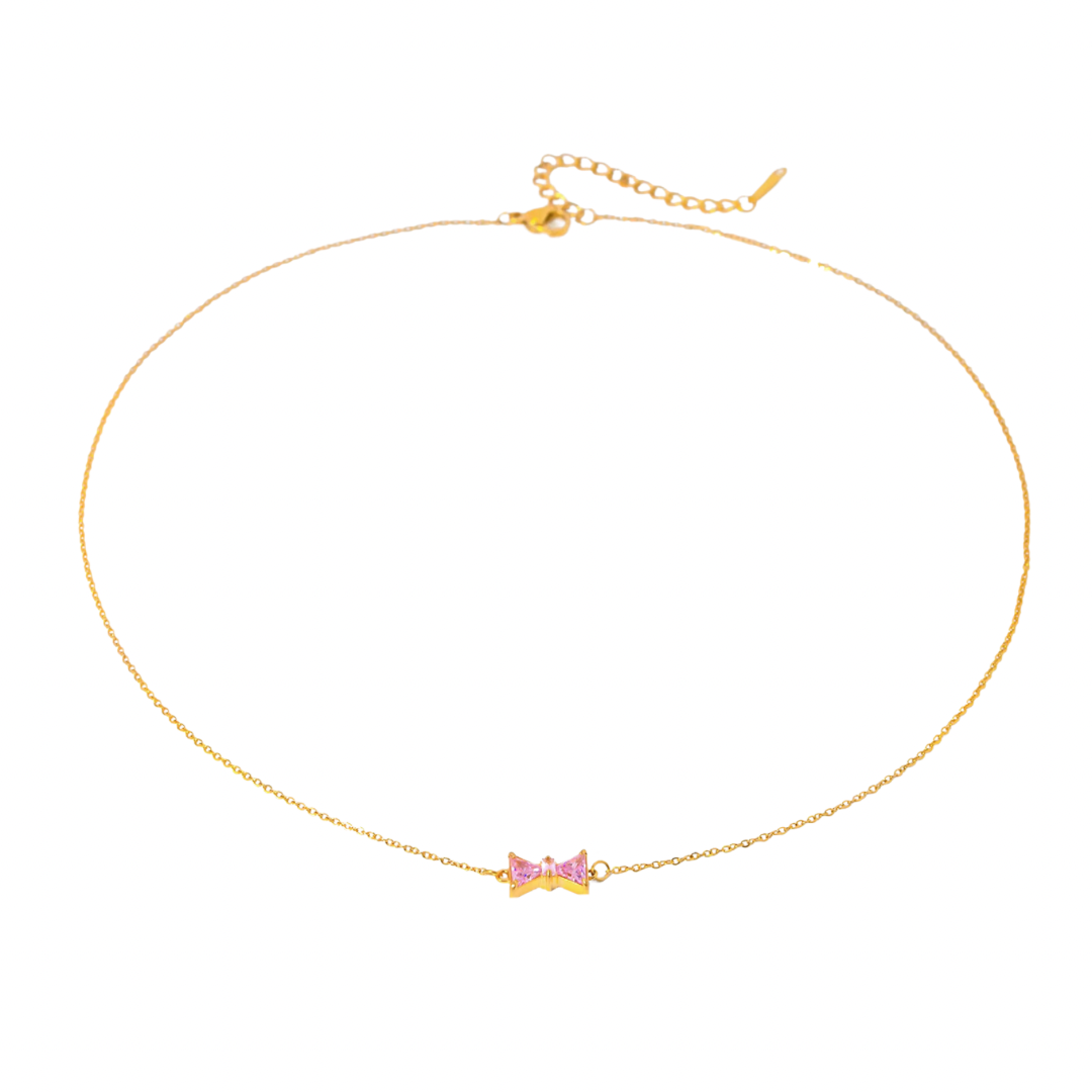 Pink Zirconia Bowknot Necklace