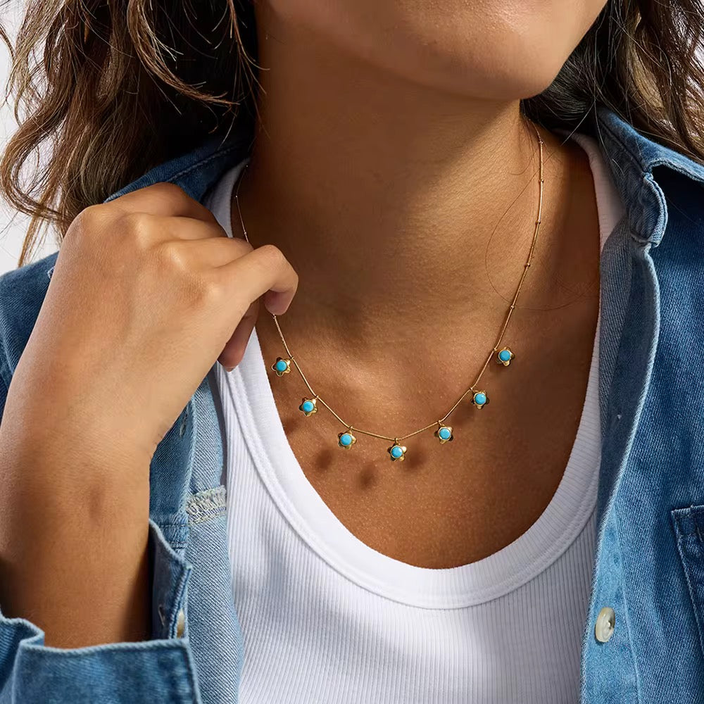 Turquoise Flower Mini Pendant Necklace
