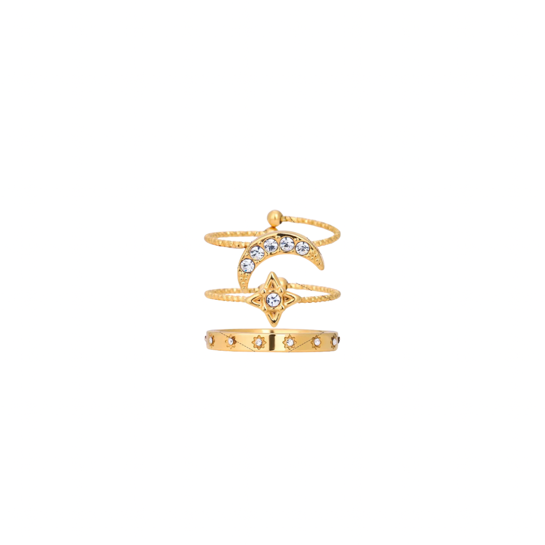 Zirconias Moon & Stars Ring Set