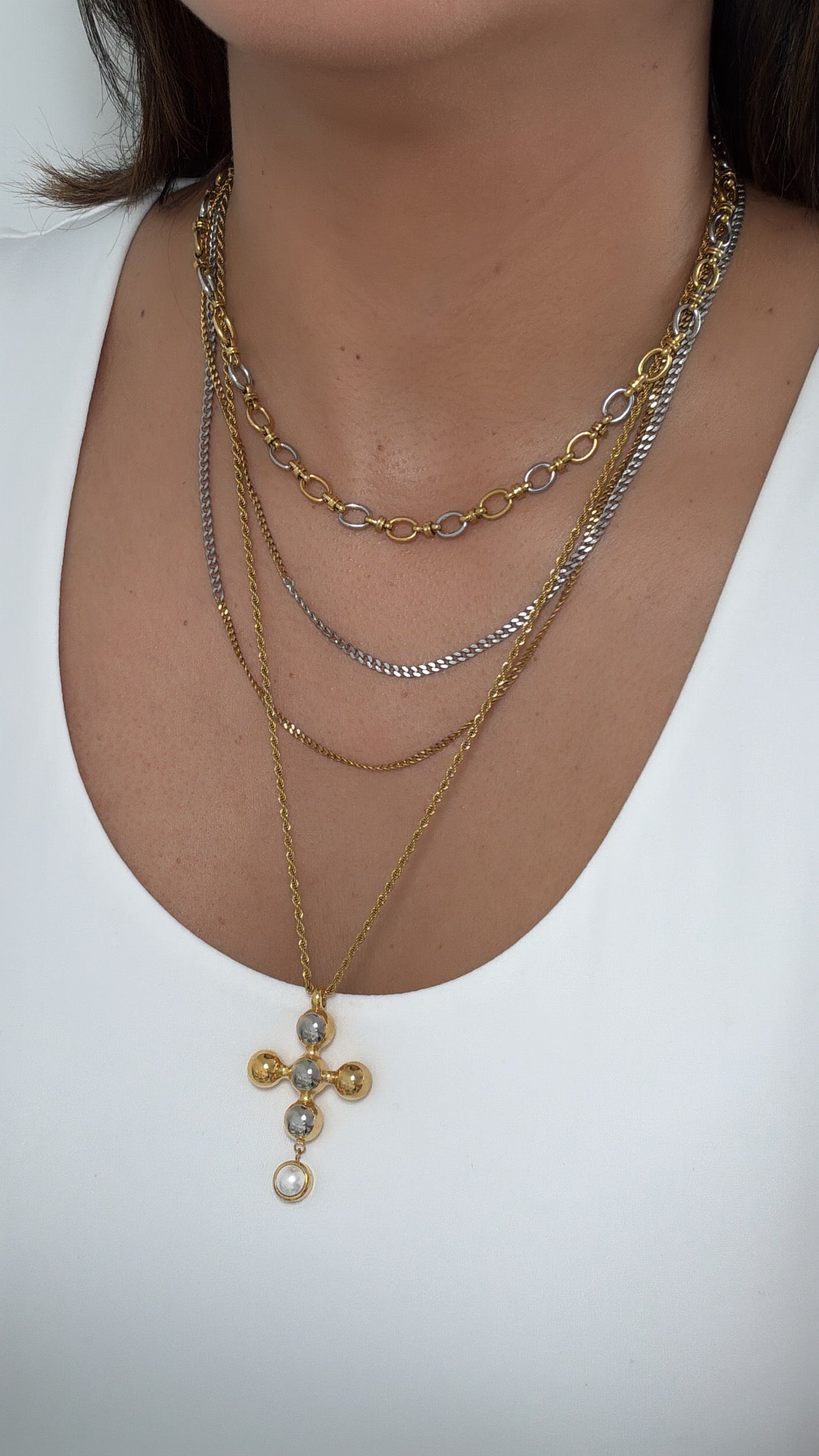 Two Tone Cross Vintage Style Necklace