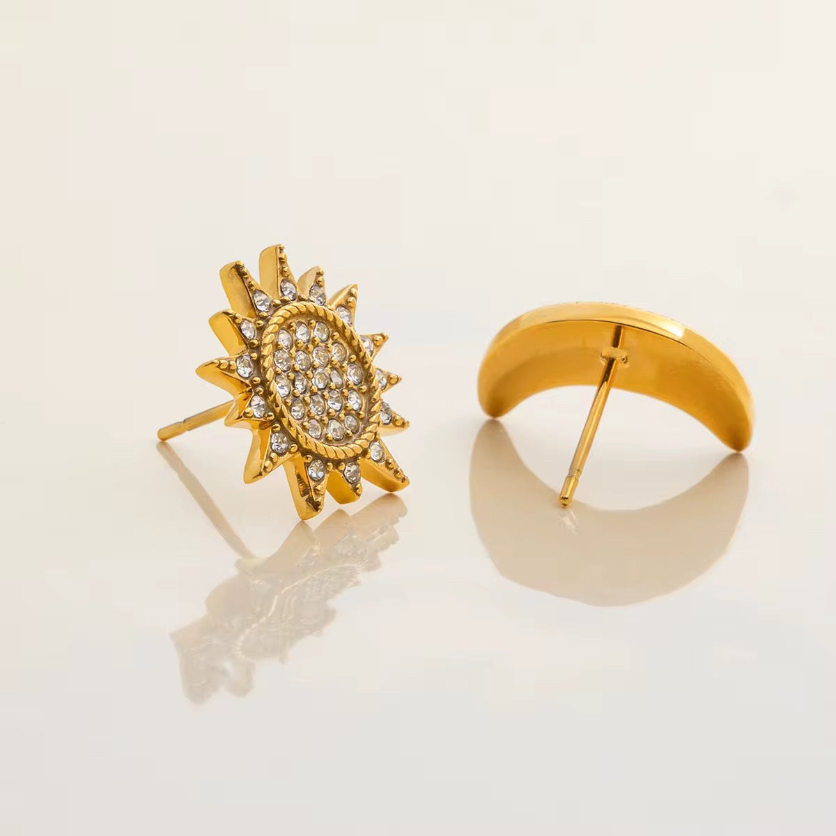 Zirconias Sun & Moon Stud Earrings