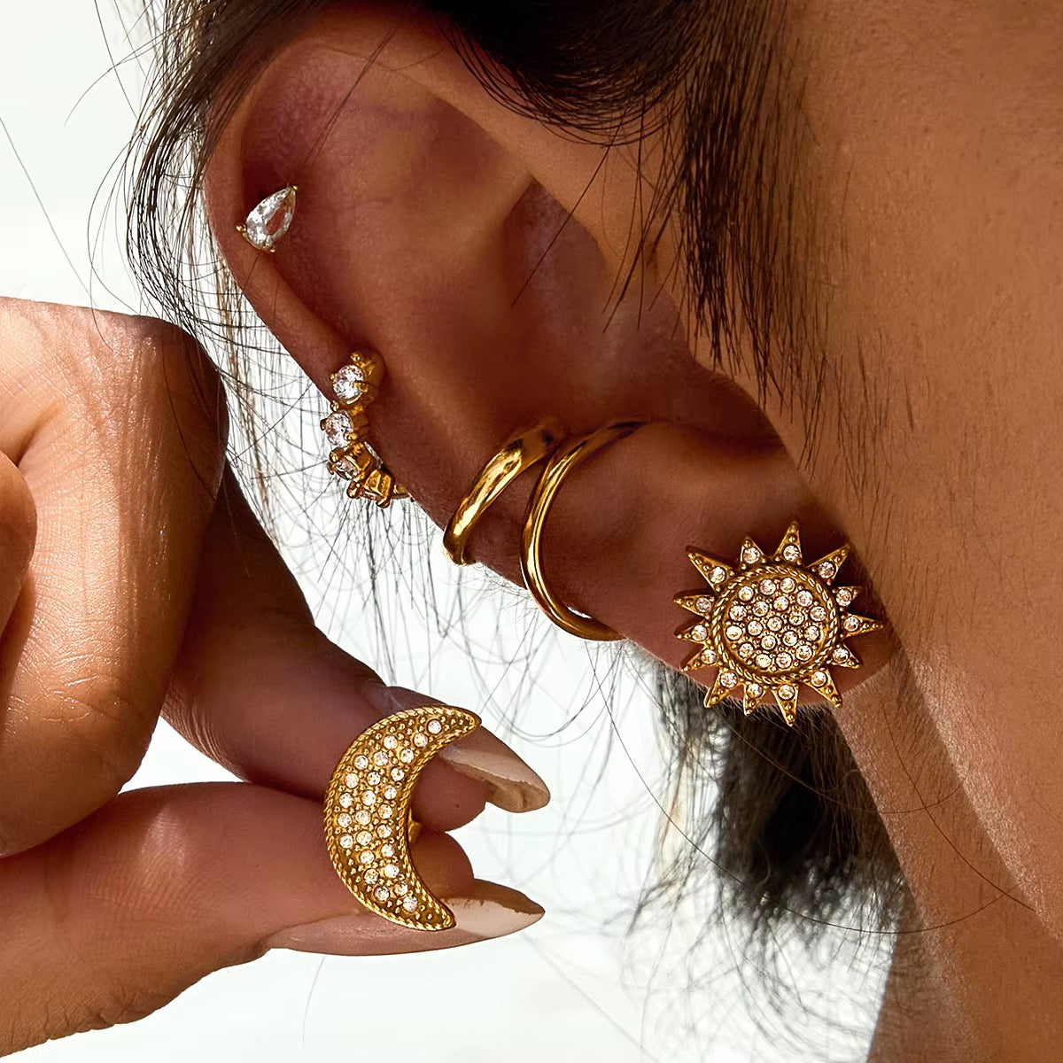 Zirconias Sun & Moon Stud Earrings