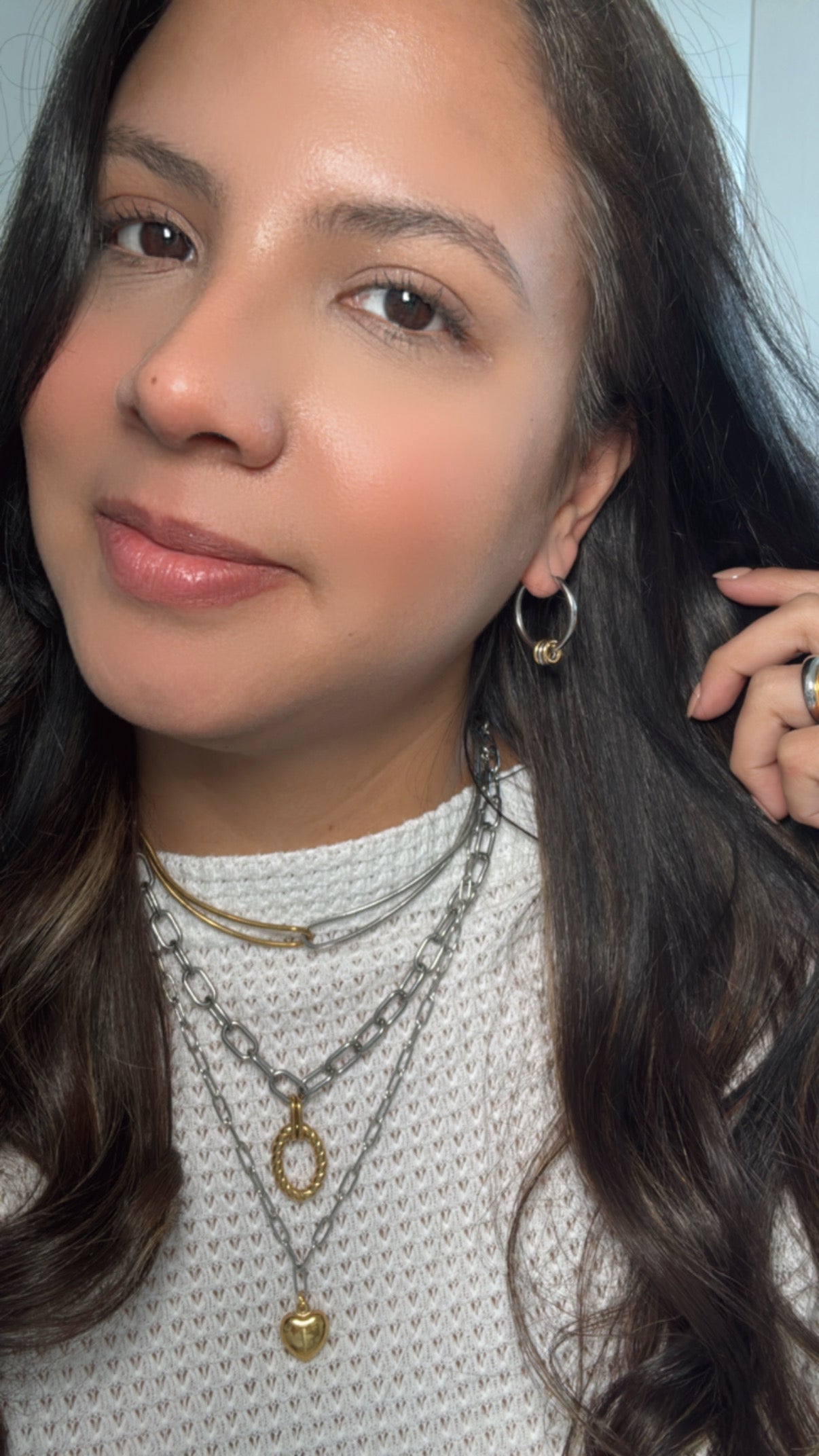Two Tone Ring Pendant Hoops Earrings