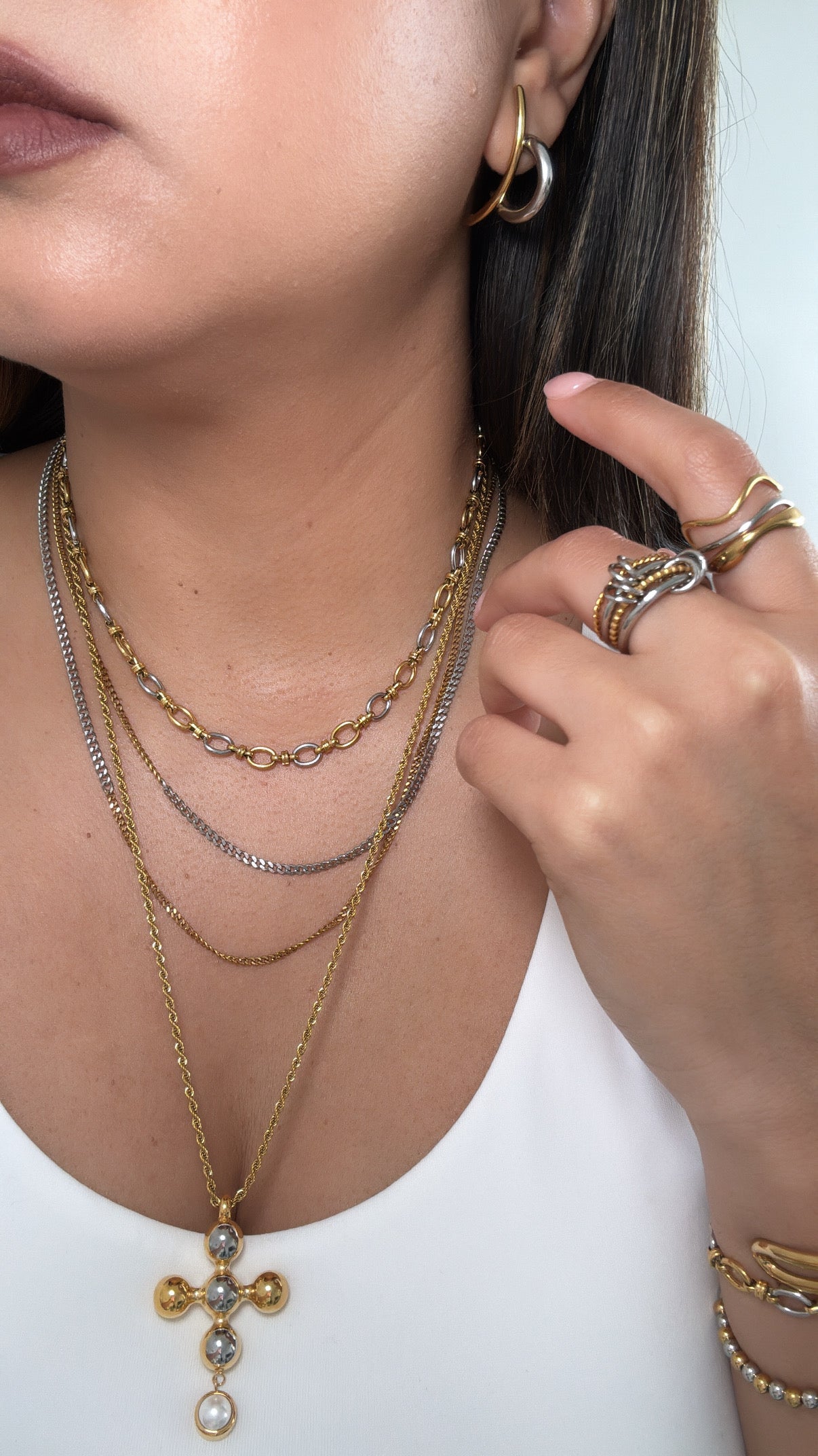 Two Tone Cross Vintage Style Necklace
