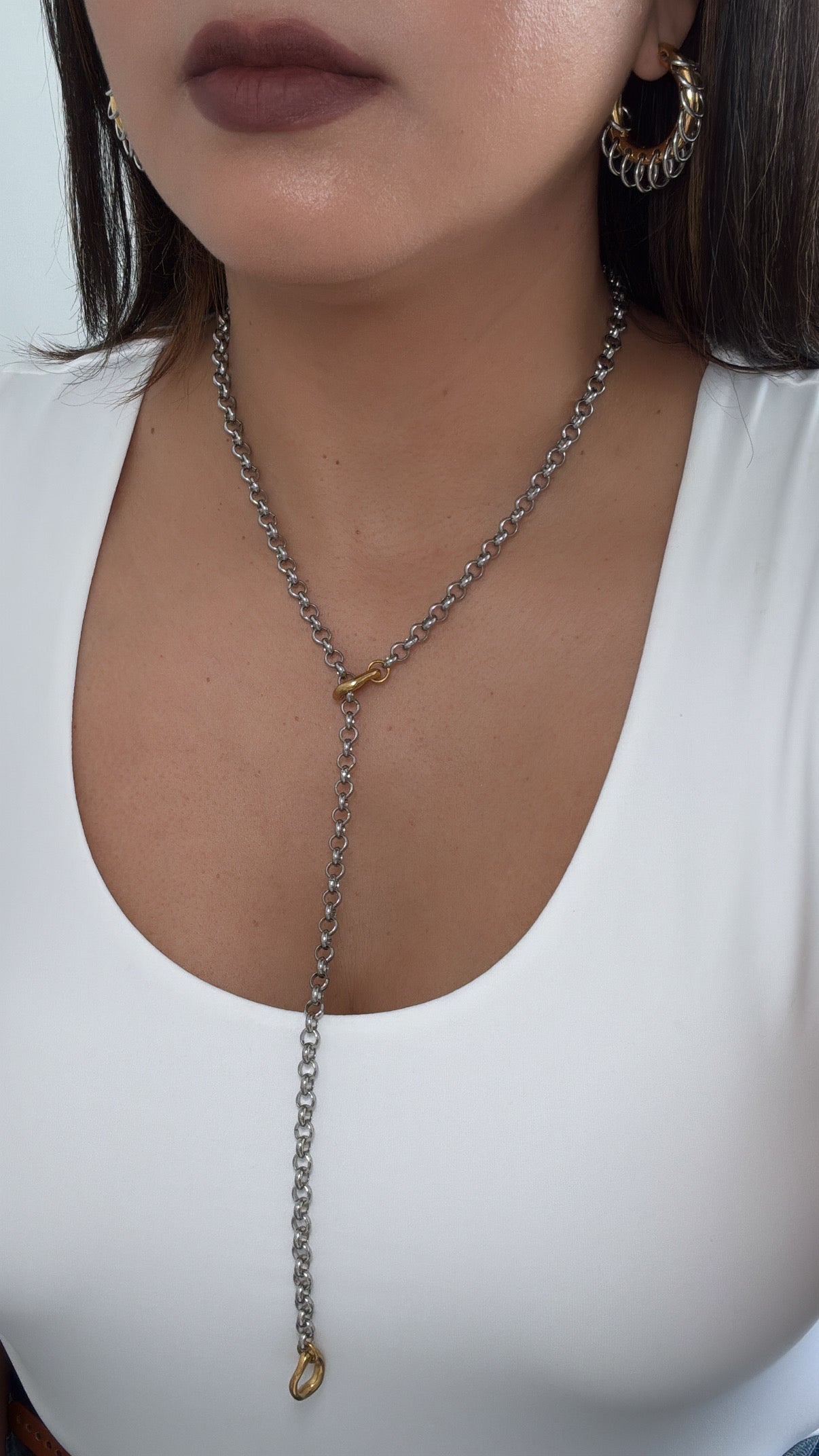 Two Tone Chain Lariat Necklace