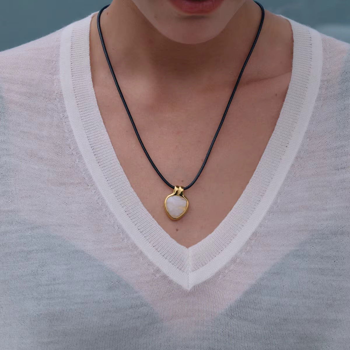 Marble Stone Pendant Thread Necklace