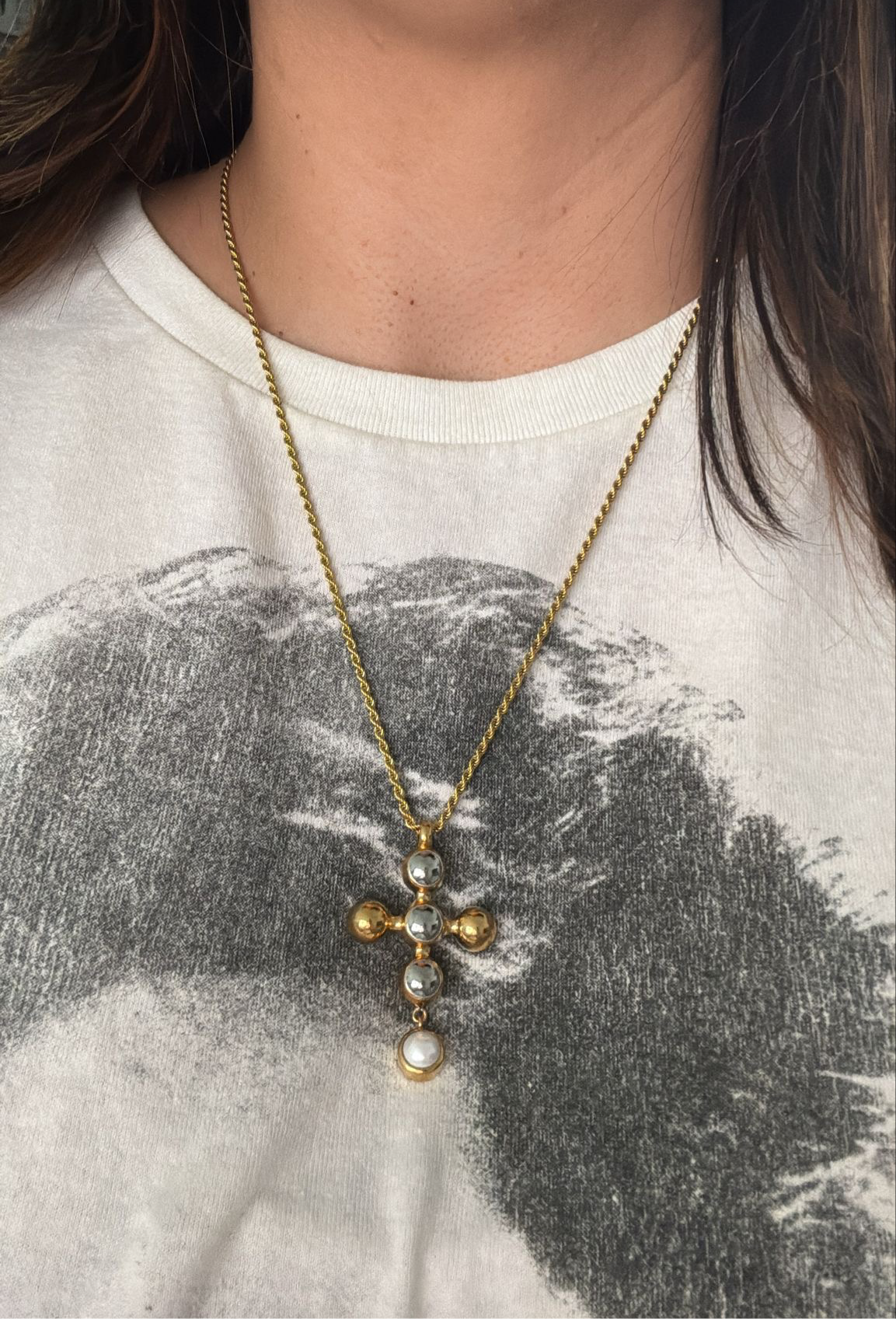 Two Tone Cross Vintage Style Necklace