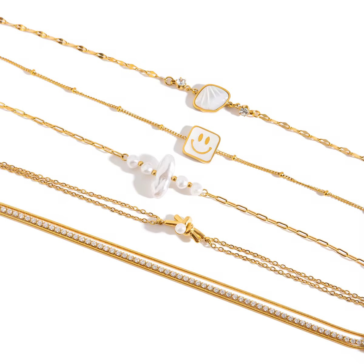 Shell Square Happy Face Chain Bracelet