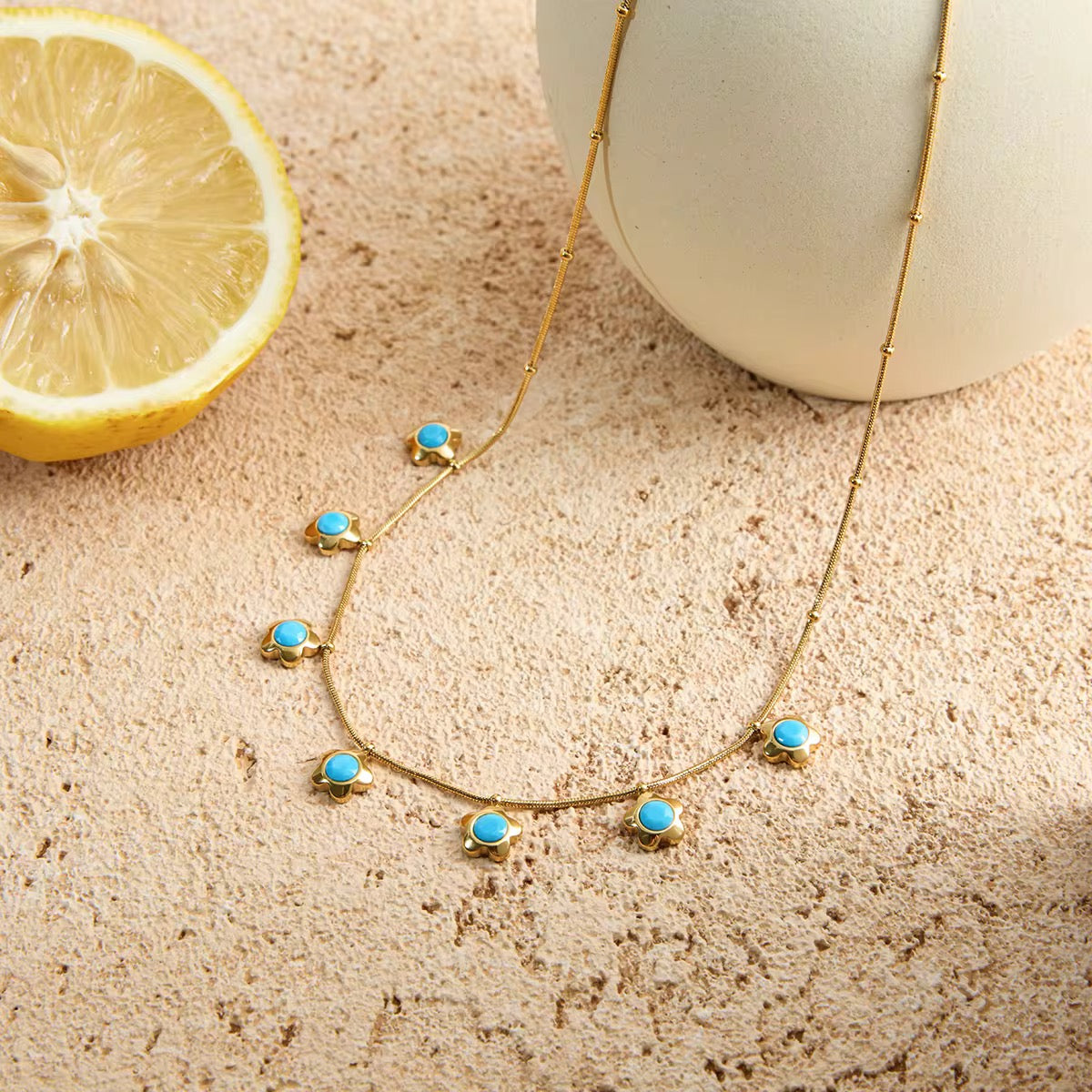 Turquoise Flower Mini Pendant Necklace