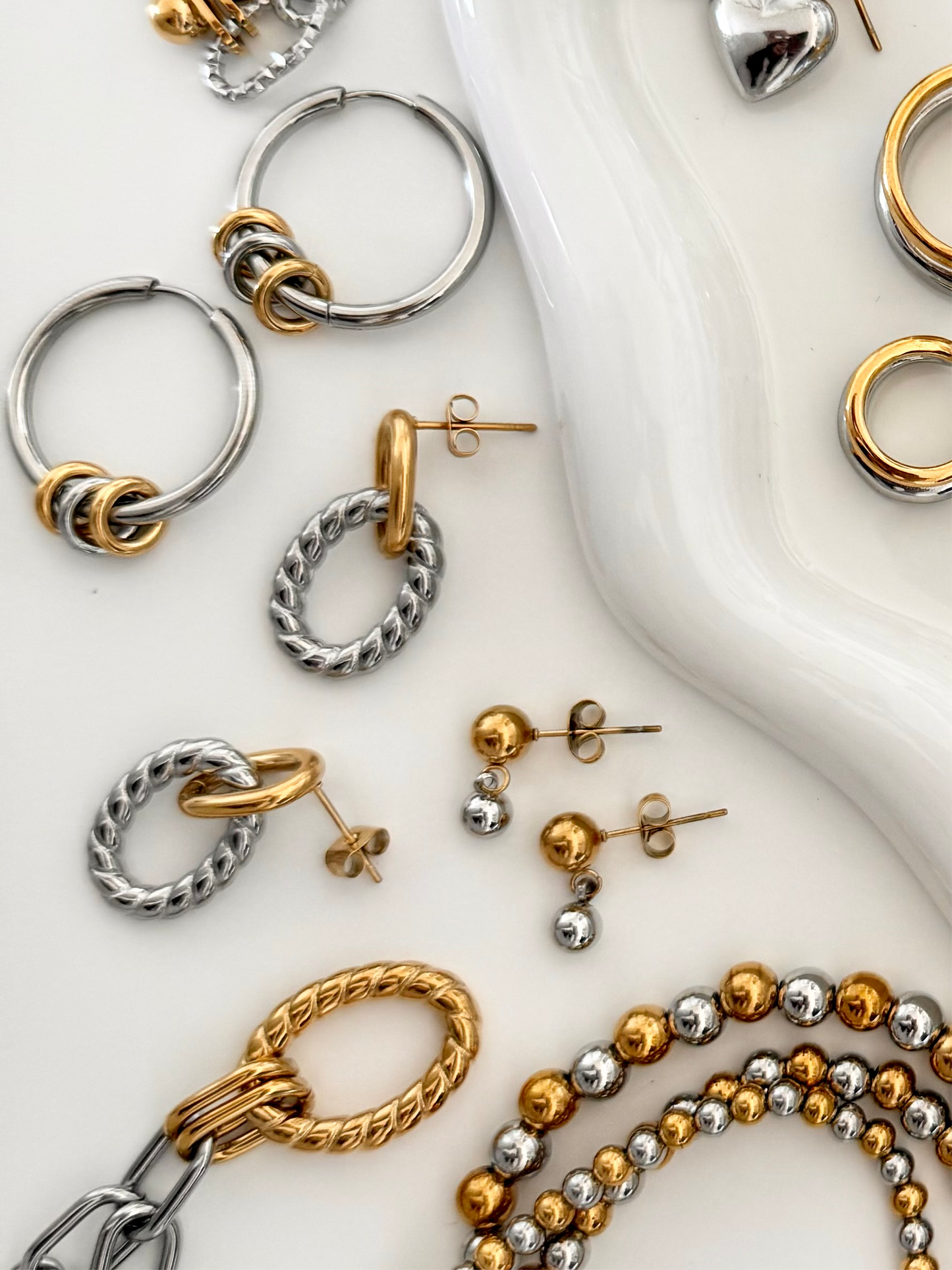 Two Tone Ring Pendant Hoops Earrings