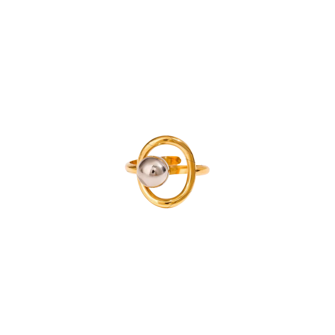 Two Tone Hollow Oval Ball Ring