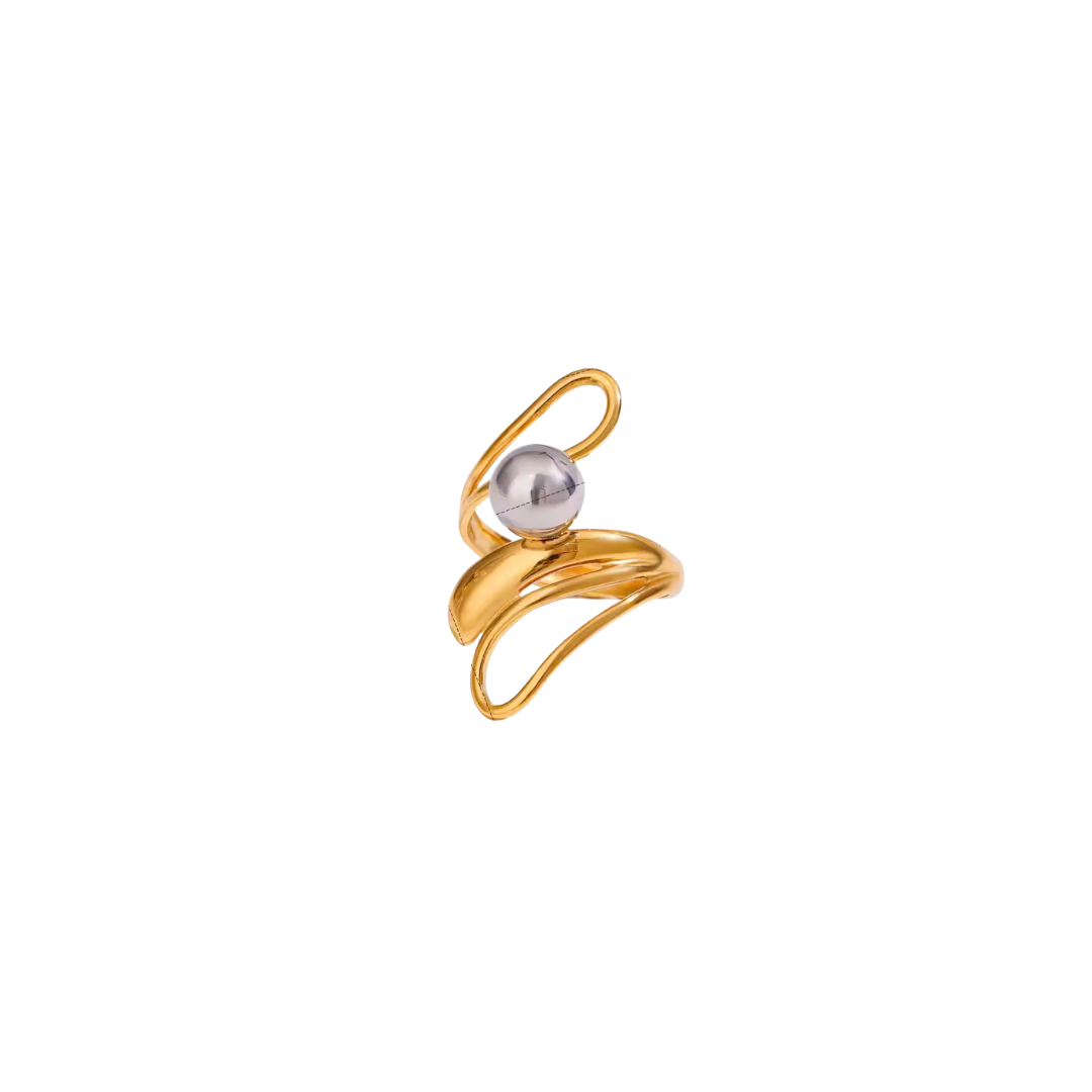 Two Tone Hollow Swirl Ball Ring