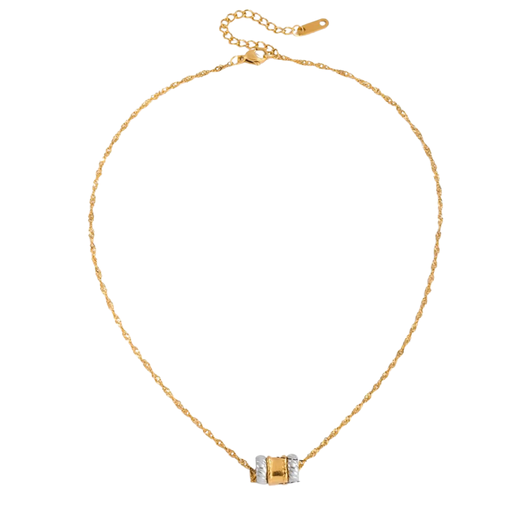 Two Tone Three Ring Pendant Necklace