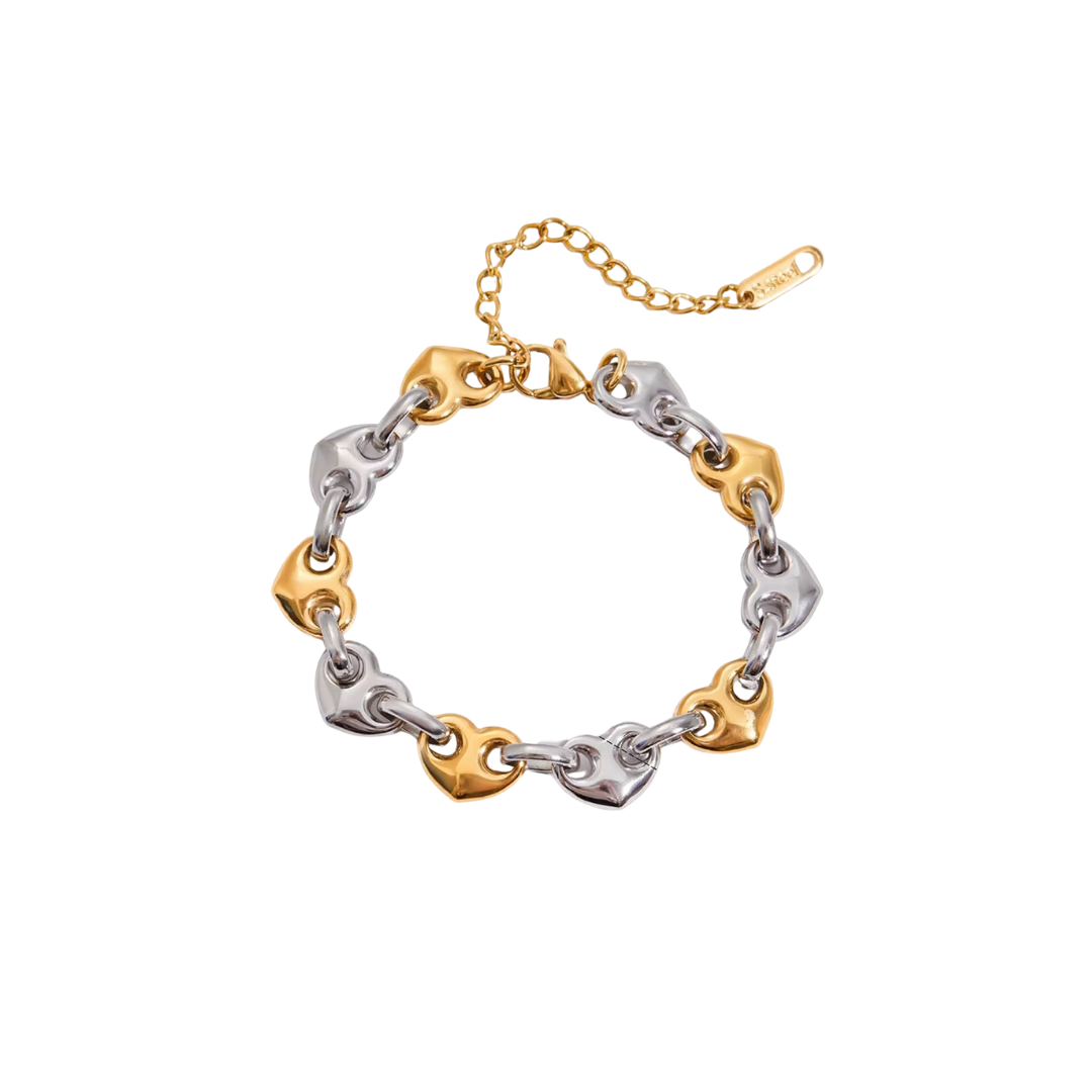 Two Tone Pig Heart Chain Bracelet