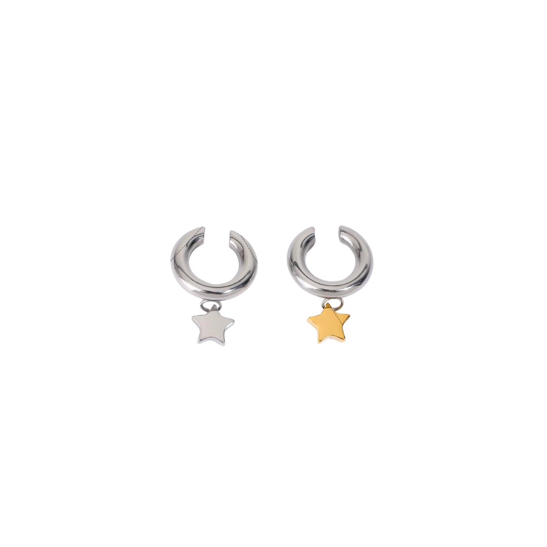 Two Tone Star Pendant Earcuff Set