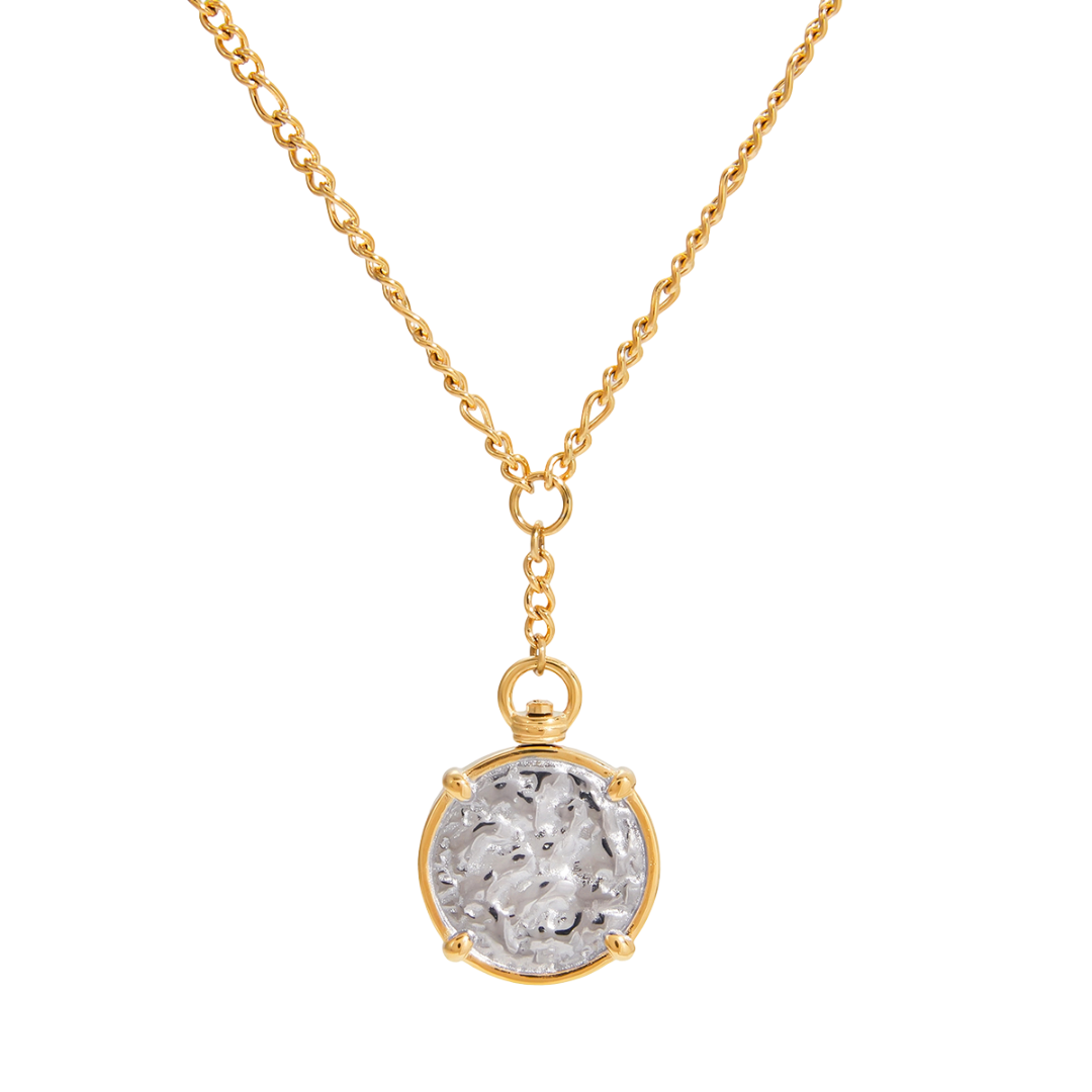 Two Tone Two Sides Coin Pendant Necklace
