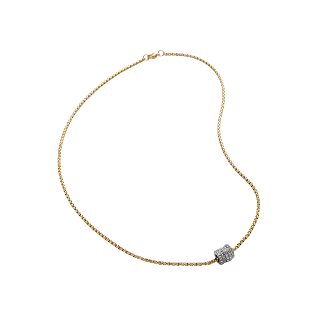 Two Tone Zirconias Silver Hoop Gold Chain Necklace