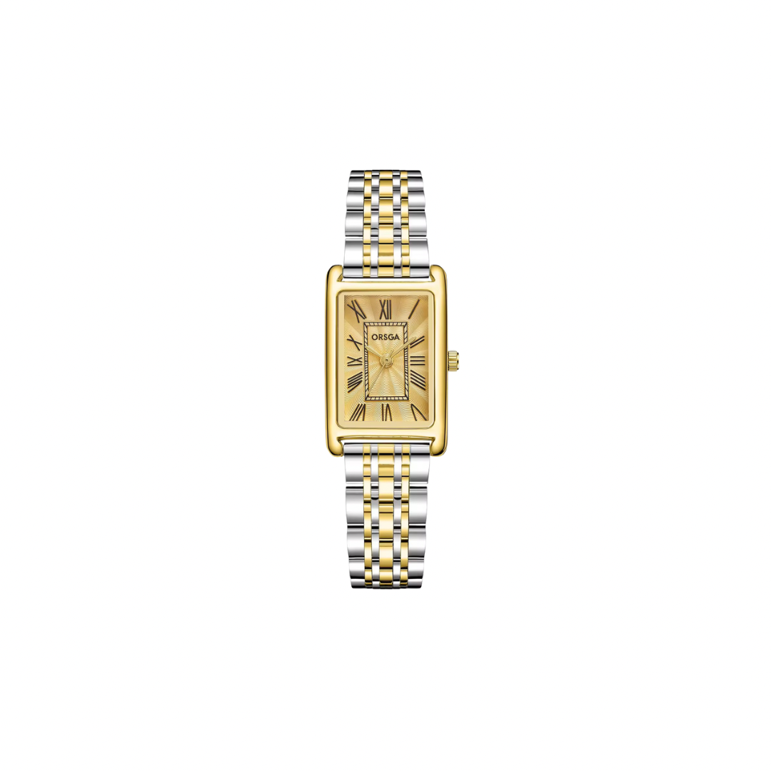 Two Tone Yellow Rectangular Watch