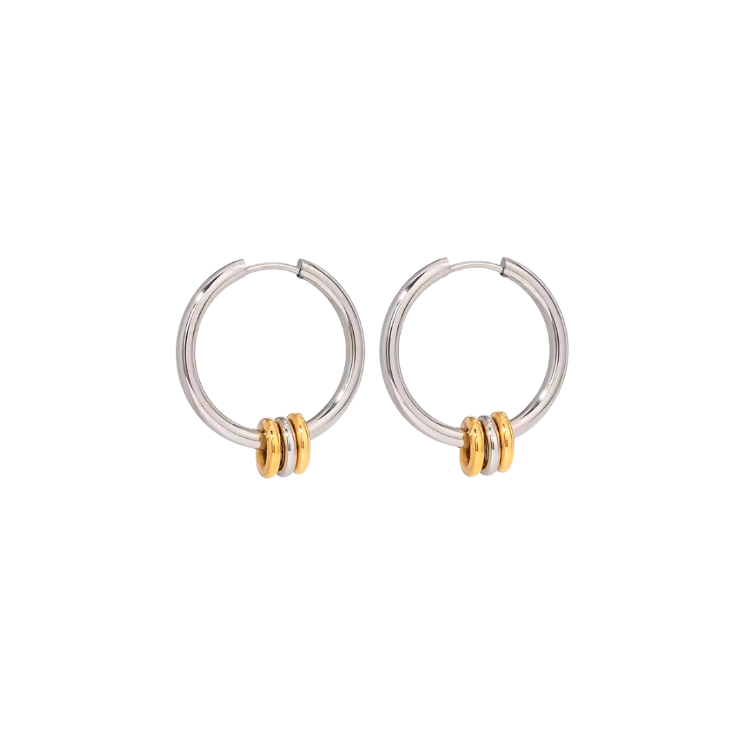 Two Tone Ring Pendant Hoops Earrings