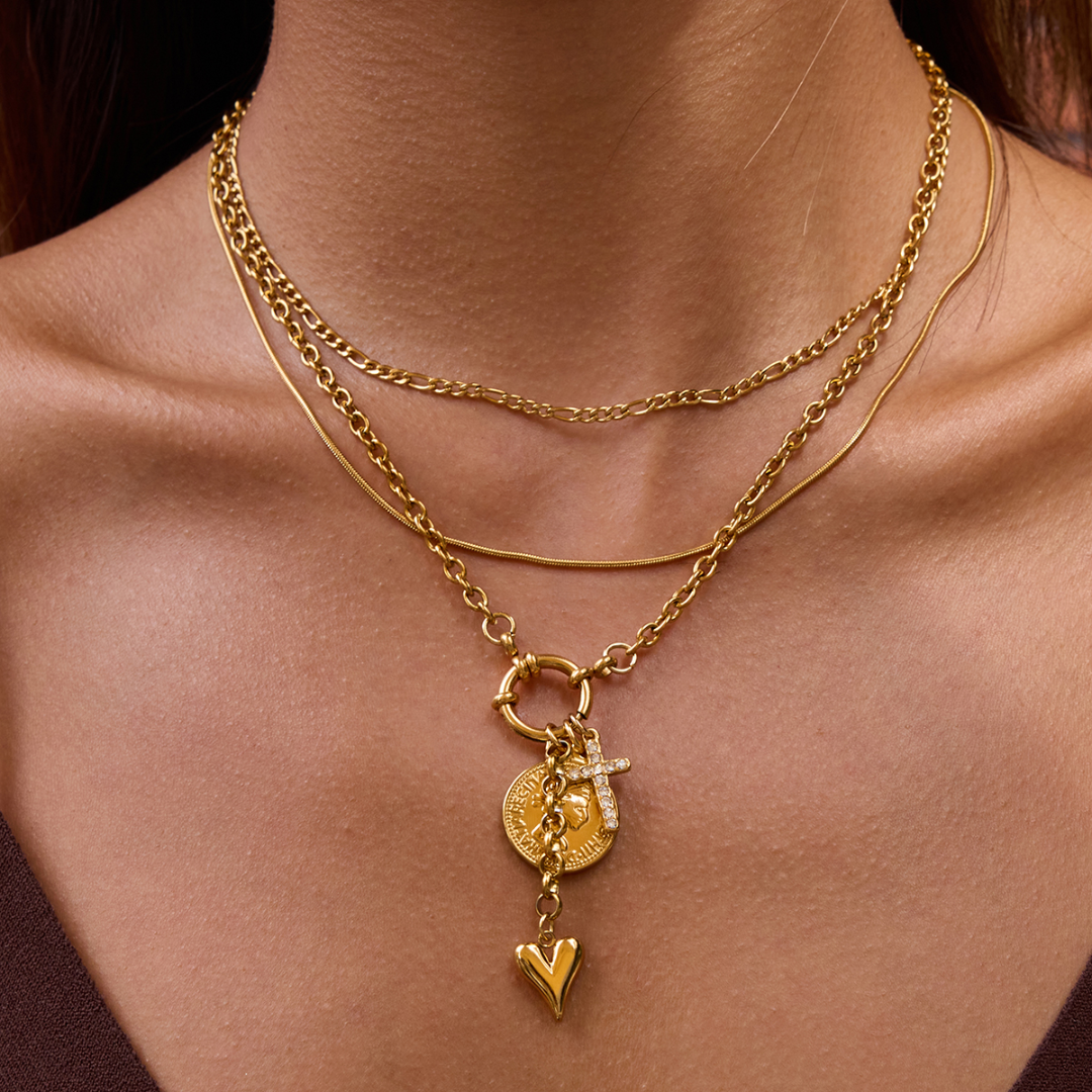 Dainty Zirconias Cross & Coin Long Necklace