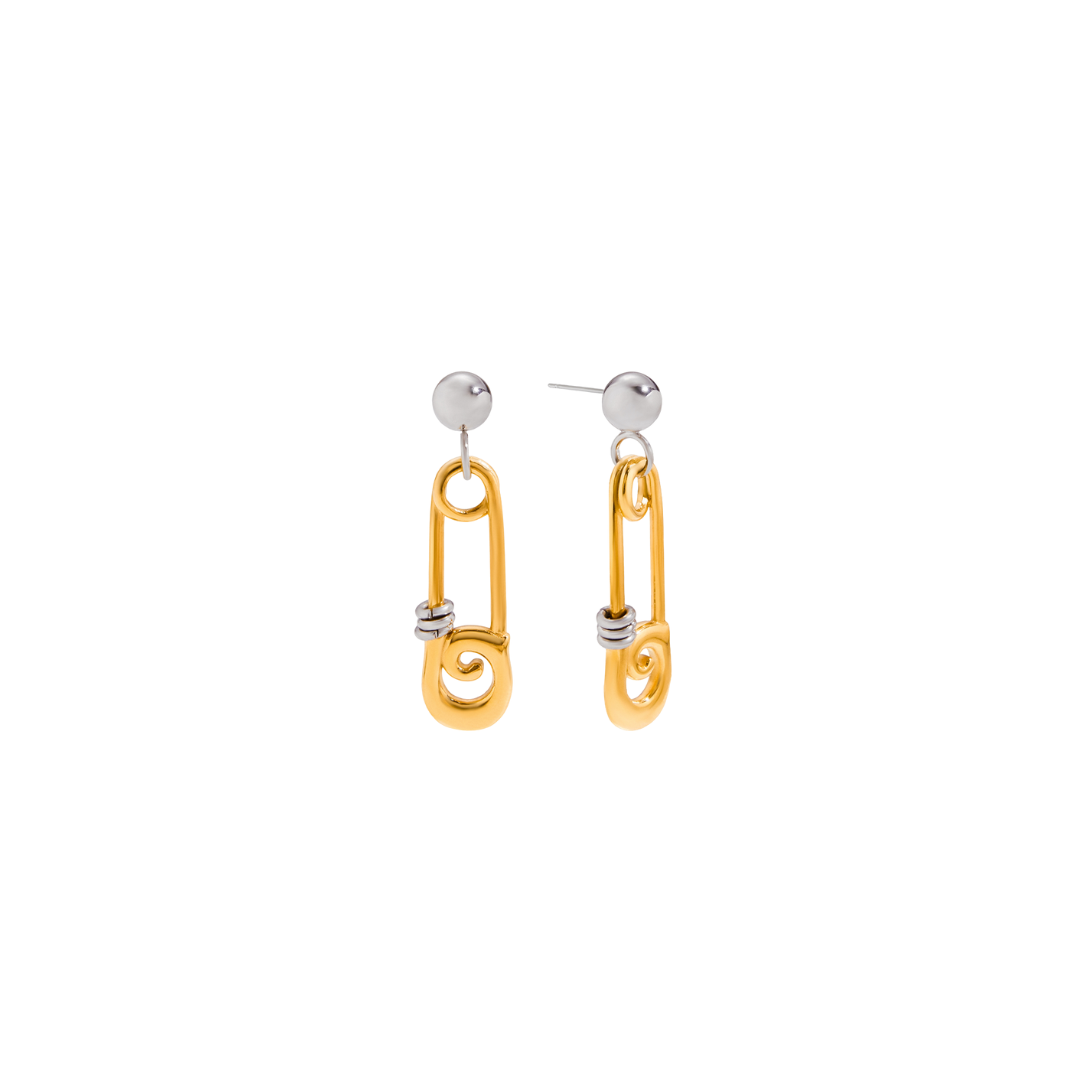 Two Tone Safety Pin Stud Earrings