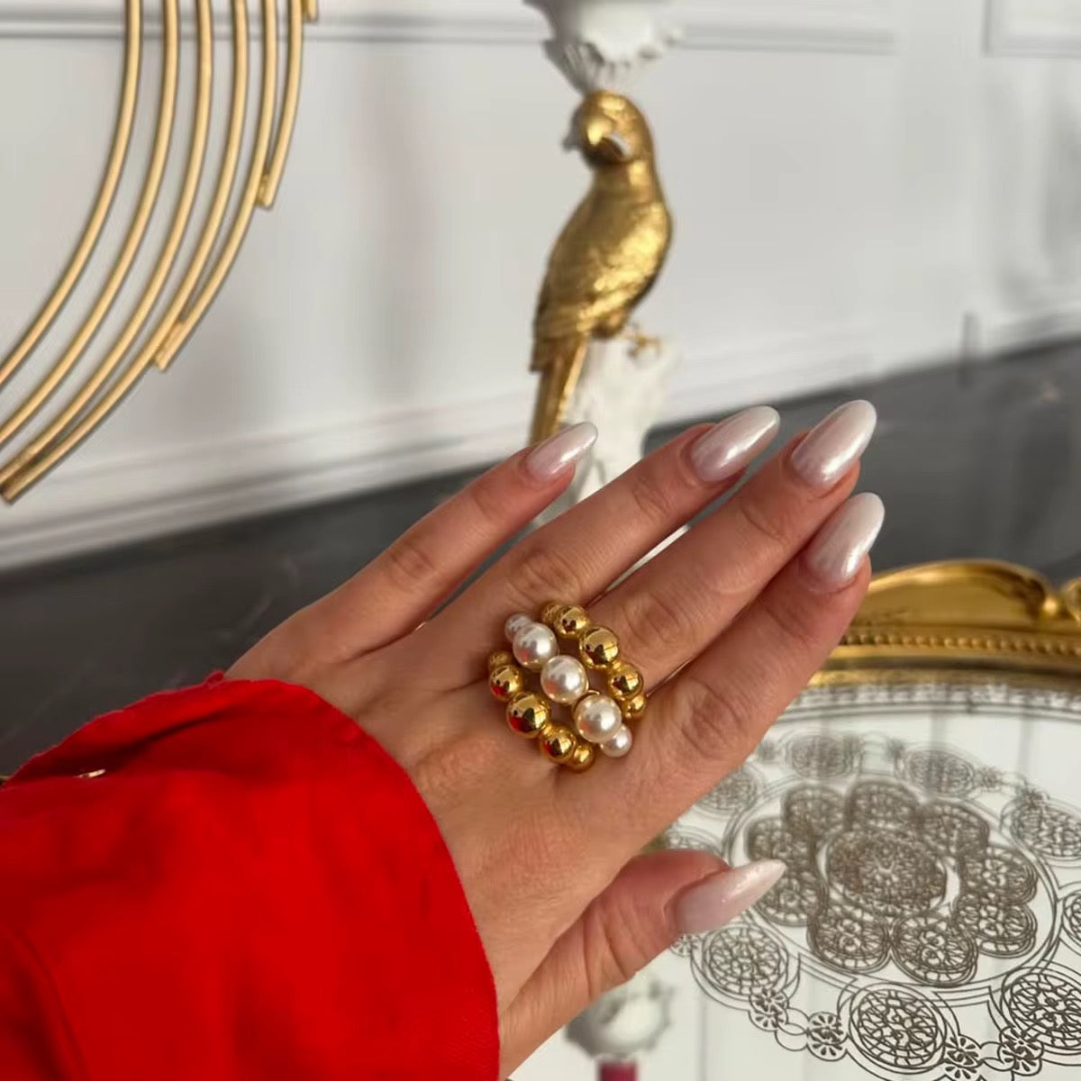 Pearls & Balls Layered Ring