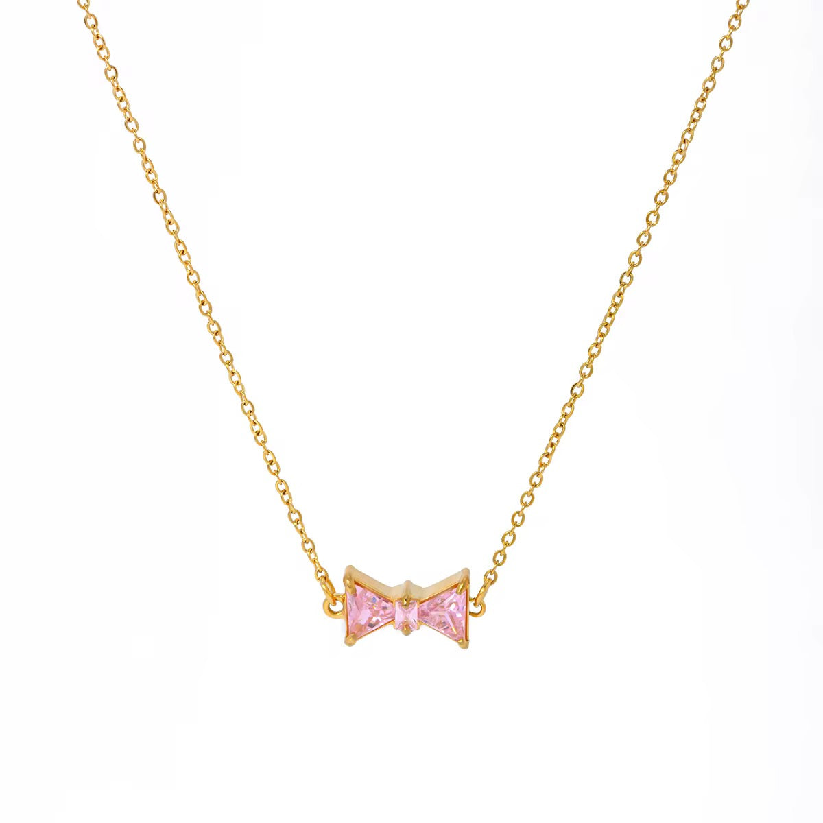 Pink Zirconia Bowknot Necklace