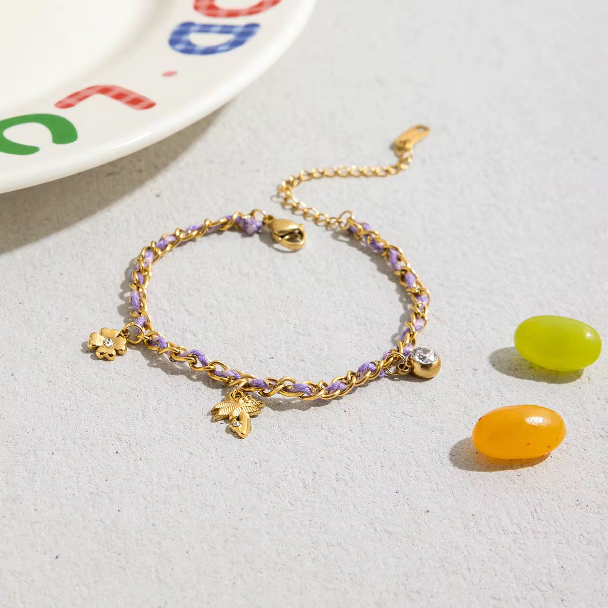Purple Thread Charms Bracelet