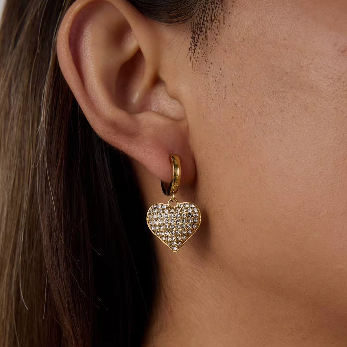 Zirconias Heart Pendant Huggie Earrings