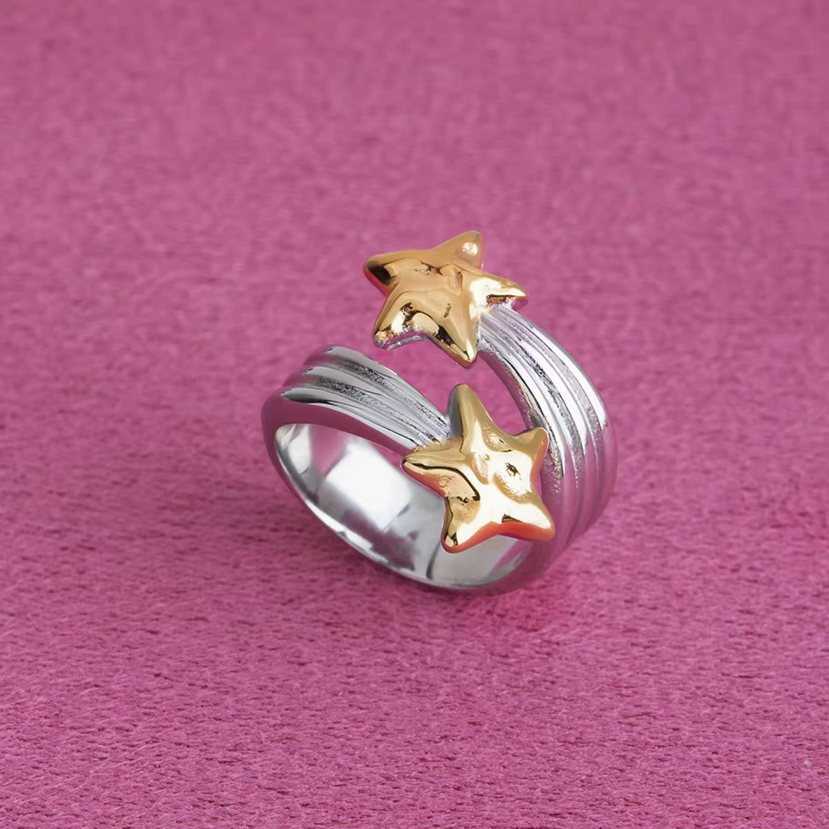Two Tone Stars Open Ring