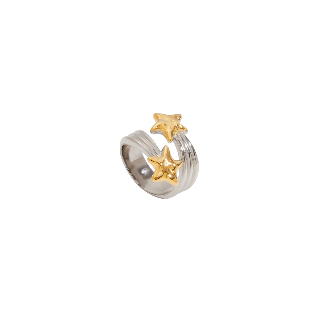 Two Tone Stars Open Ring