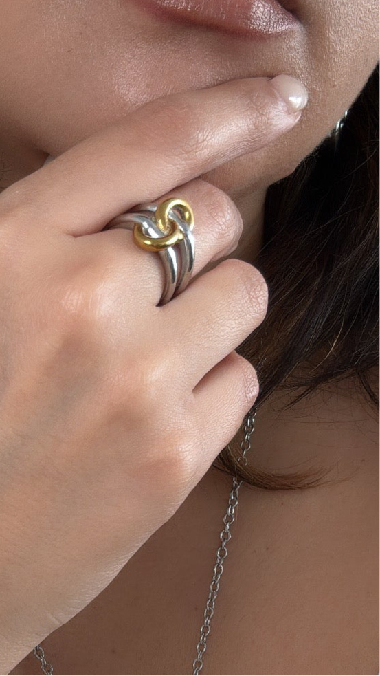 Two Tone Knotted Double Layer Ring
