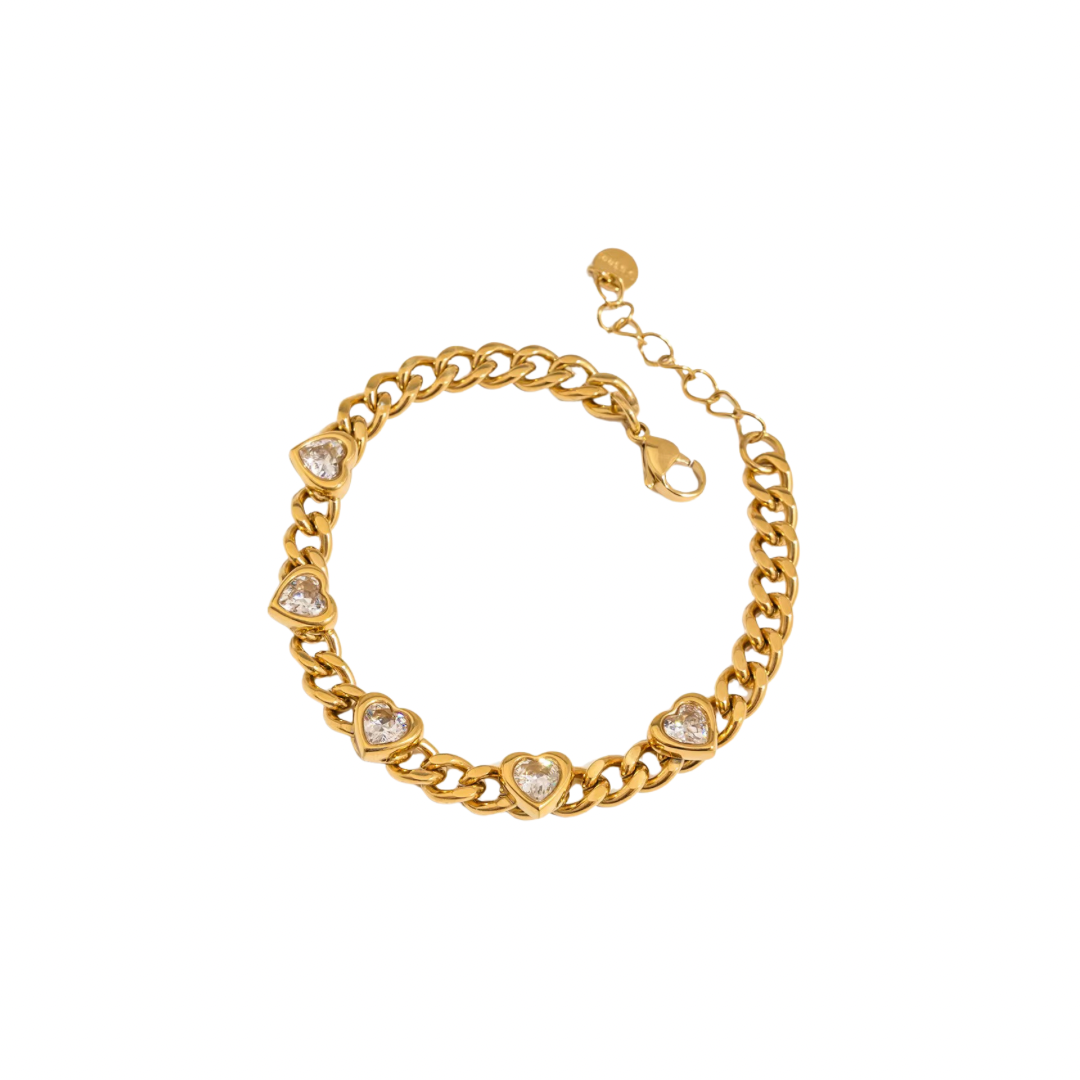 Zirconia Hearts Cuban Bracelet
