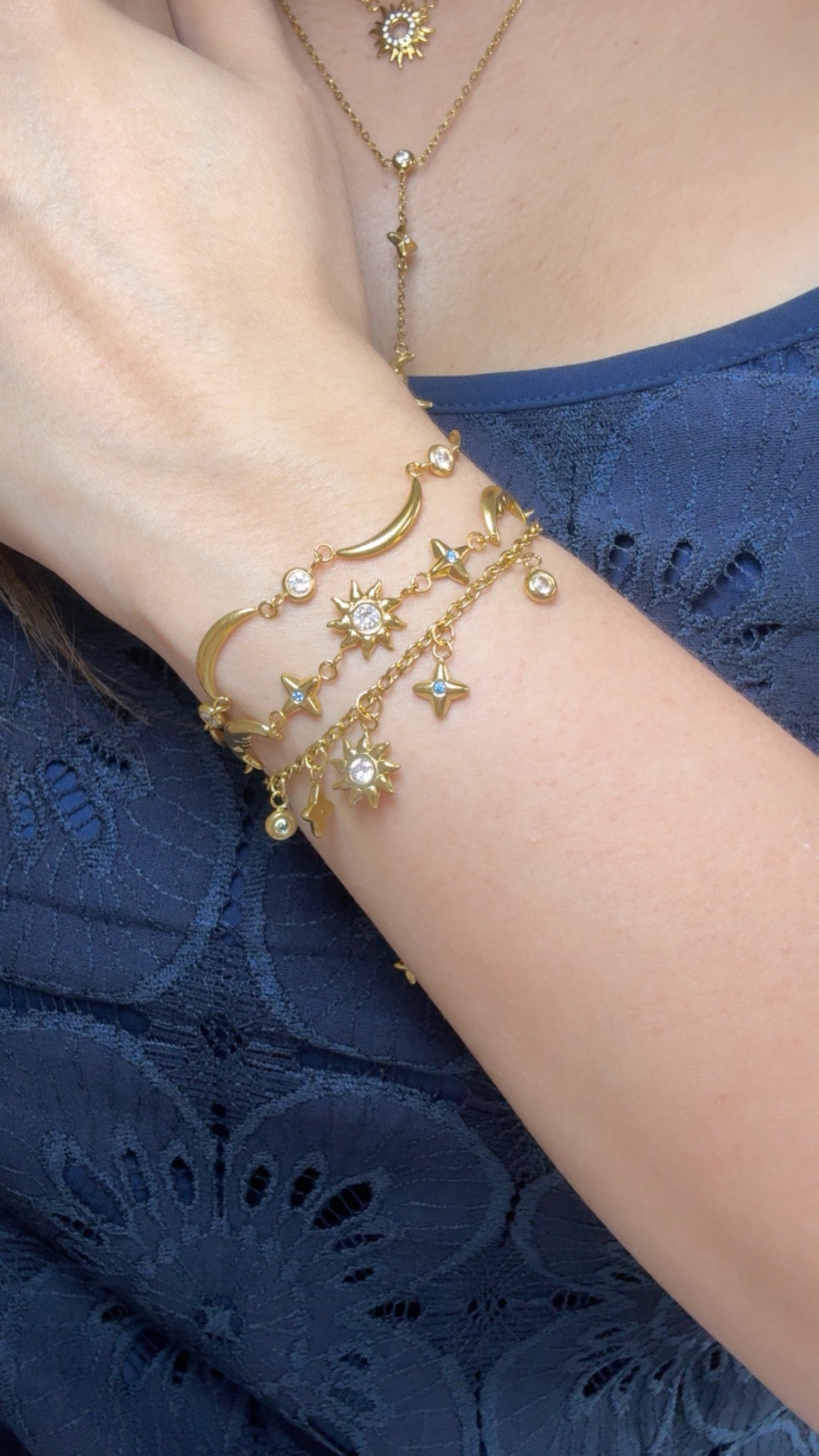 Sun & Moon Blue Tones Zirconias Chain Bracelet