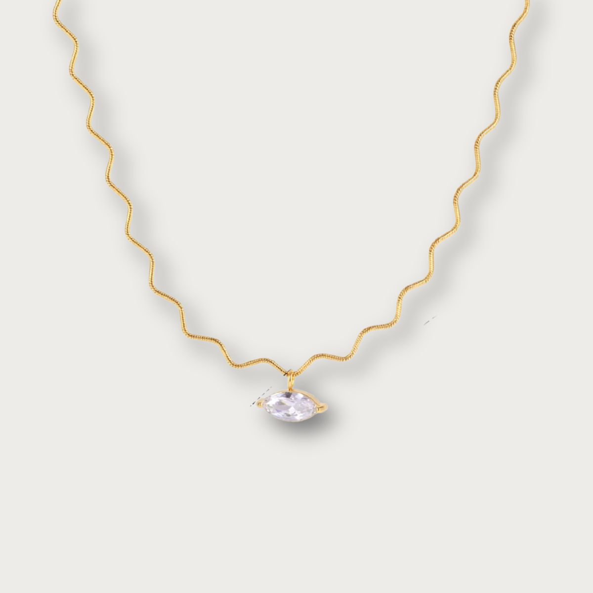 Eye Shaped Zirconia Pendant Wavy Necklace