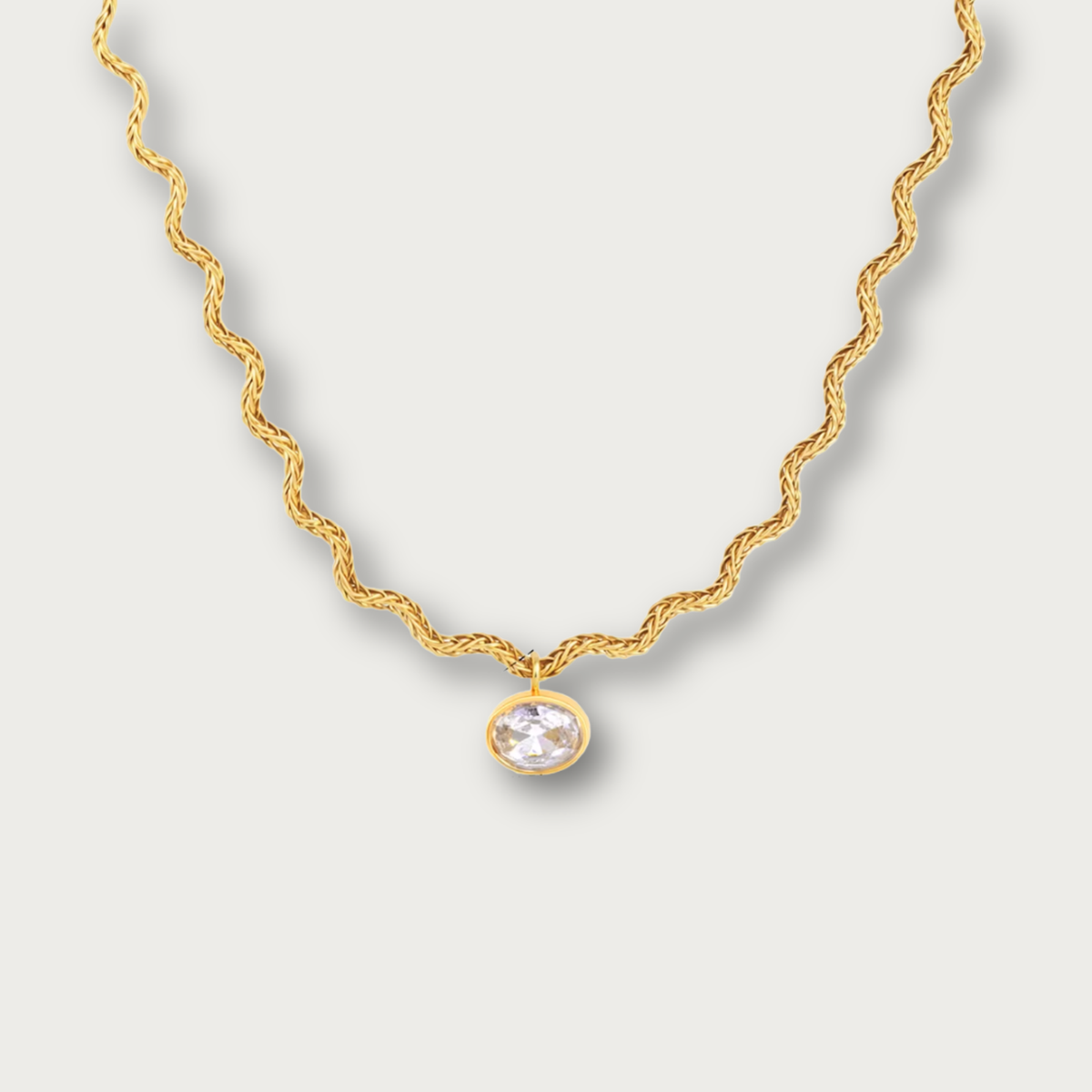 Oval Zirconia Pendant Wavy Necklace