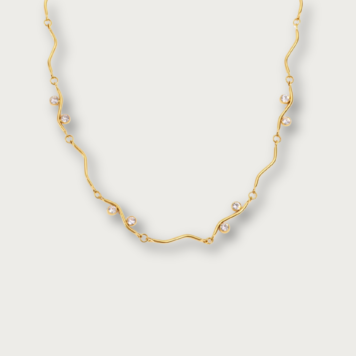 Flat Circles Zirconias Wavy Necklace