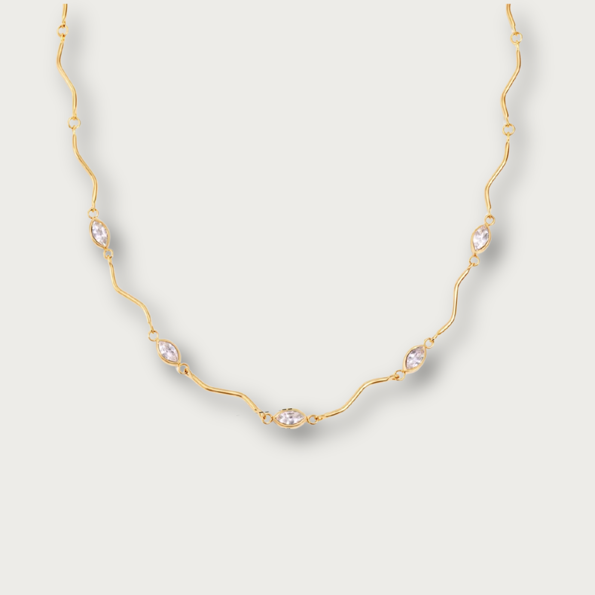Eye Shaped Zirconias Wavy Necklace