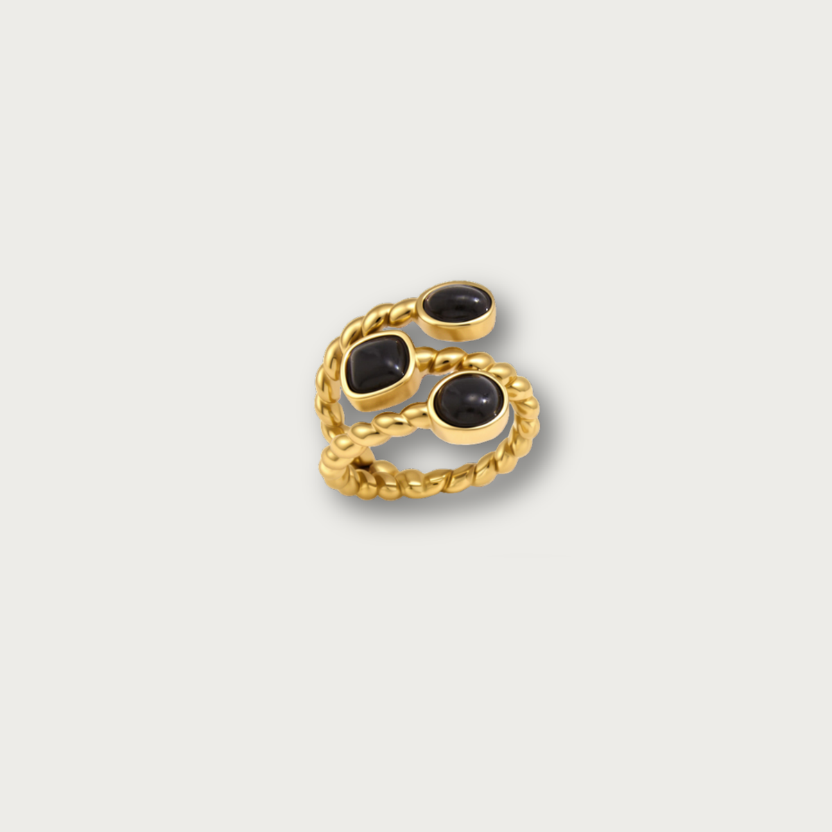 Black Trio Stones Open Ring