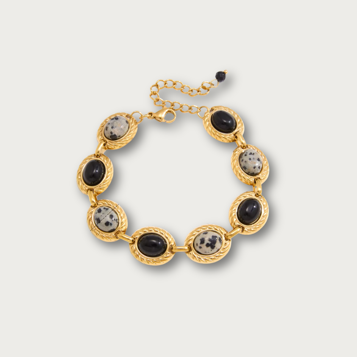Black Stones & Terrazzo Style Oval Chain Bracelet
