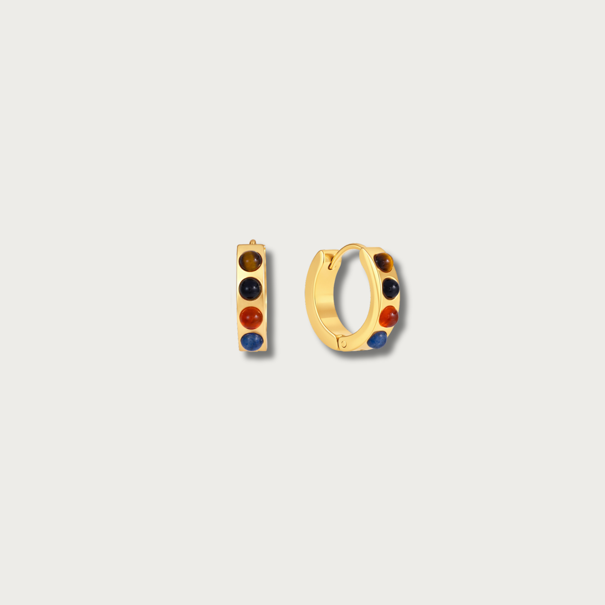Brown & Green Stones Small Hoop Earrings