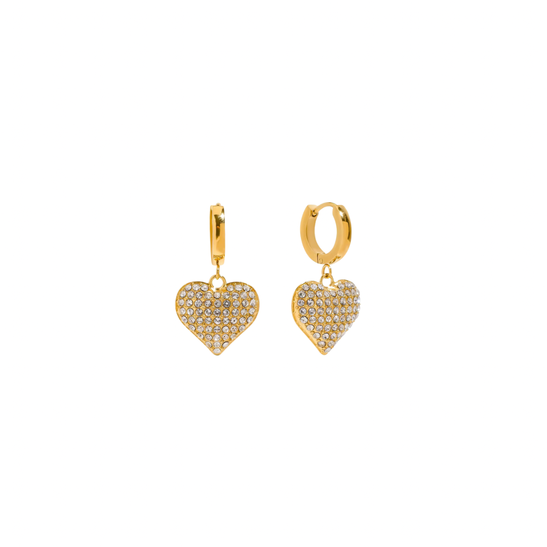Zirconias Heart Pendant Huggie Earrings