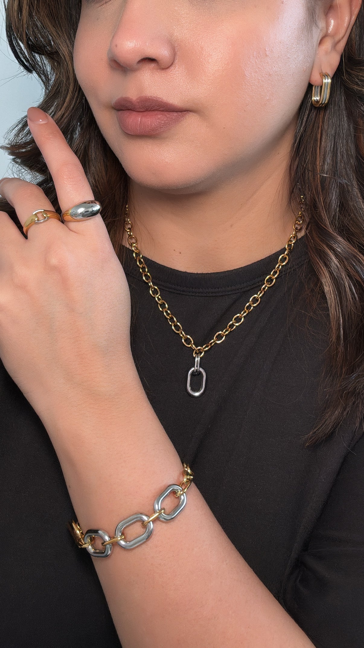 Two Tone Polished Oval Ring