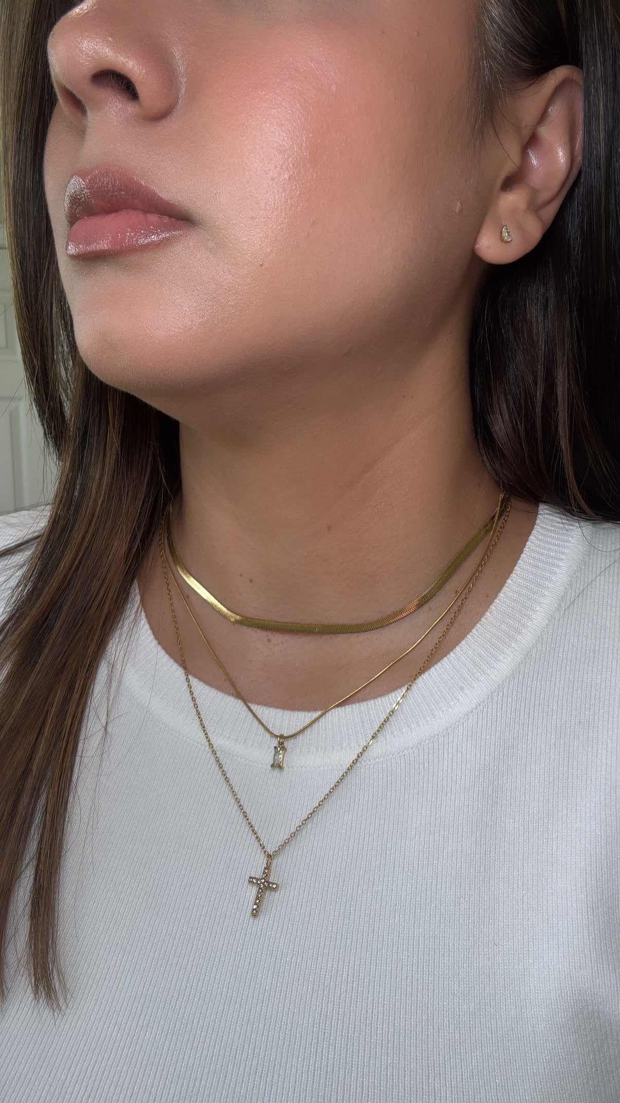Zirconia Cross Layering Necklace Set