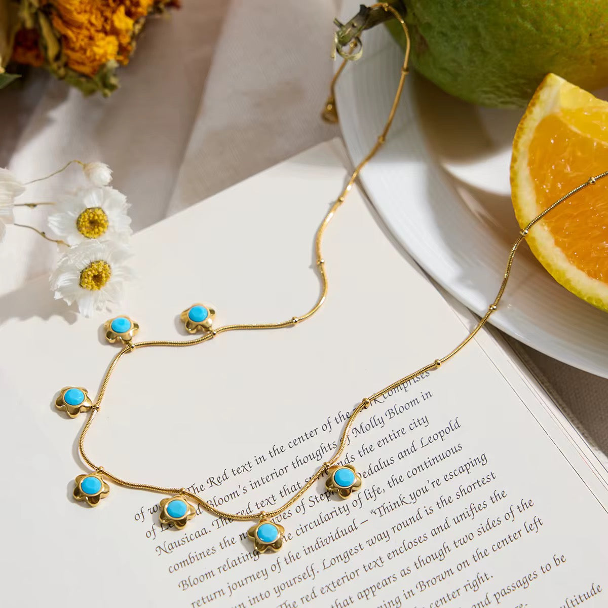 Turquoise Flower Mini Pendant Necklace