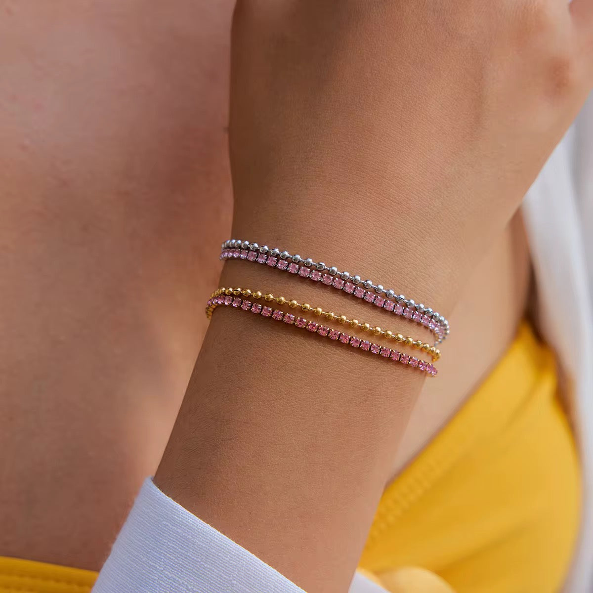 Pink Zirconia Double Layer Bracelet