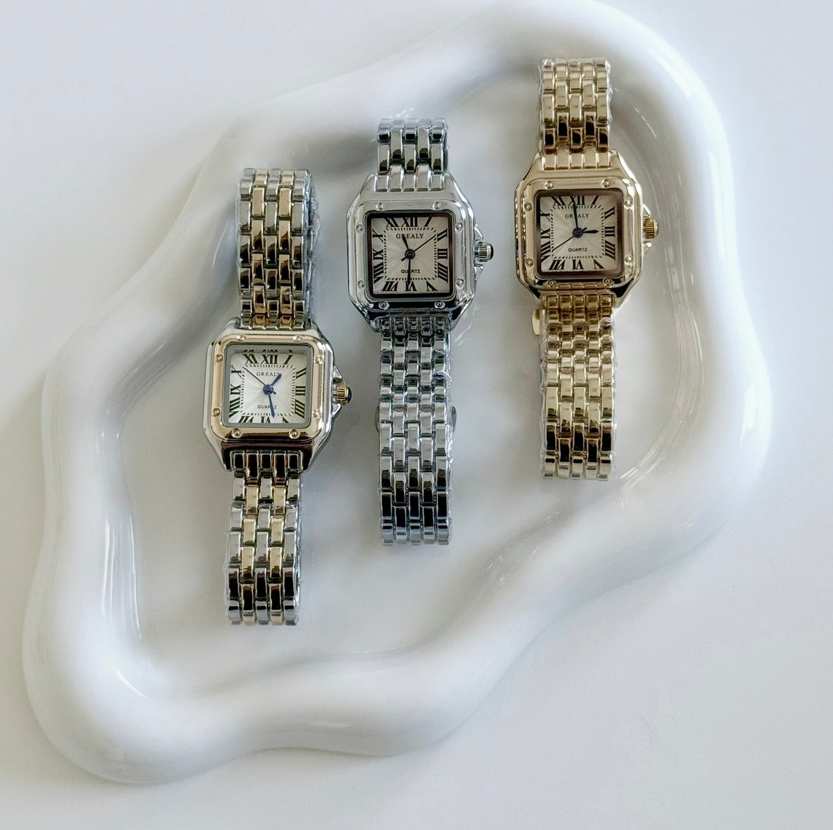 Gold & Zirconias Square Watch