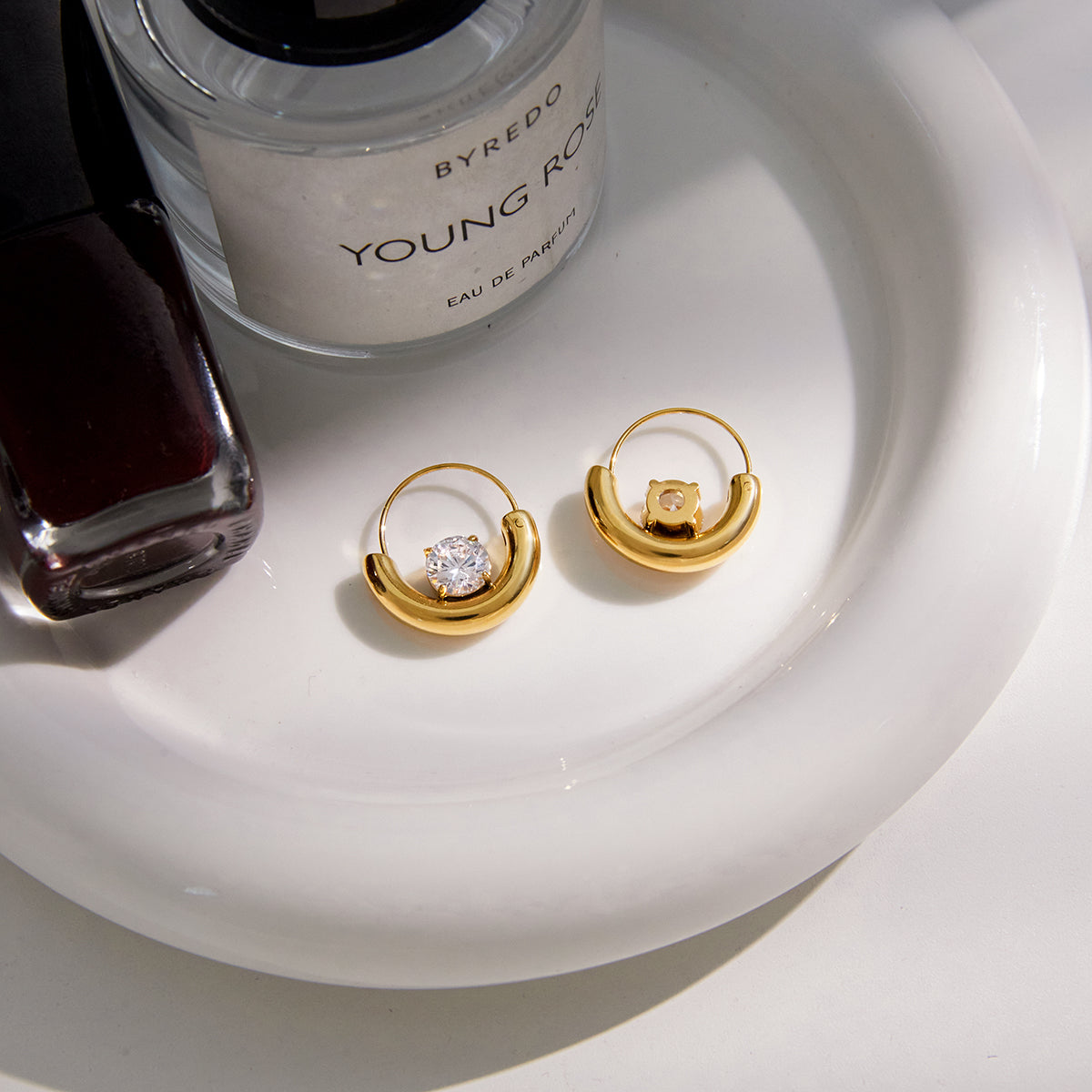 Zirconia C Bar Hoop Earrings